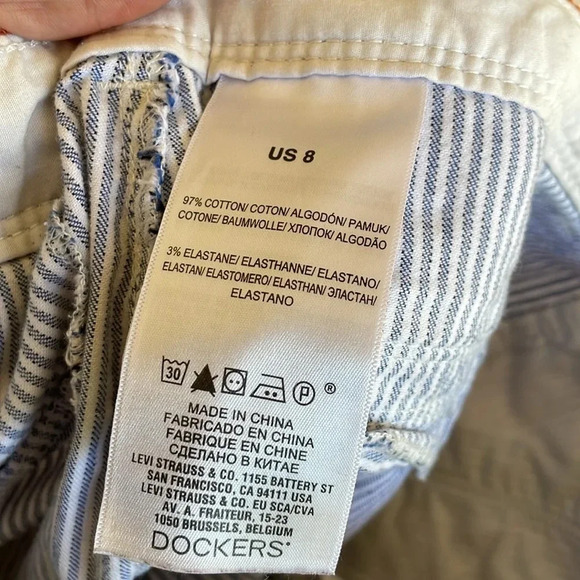 Dockers Blue White Pin Striped Denim Trouser Shorts - Picture 8 of 9